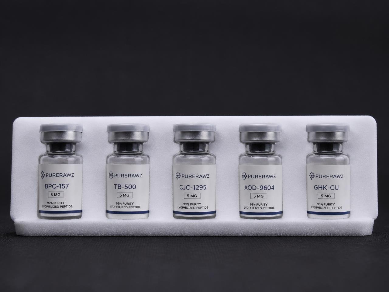 Lyophilised peptide vials trayed for inspection